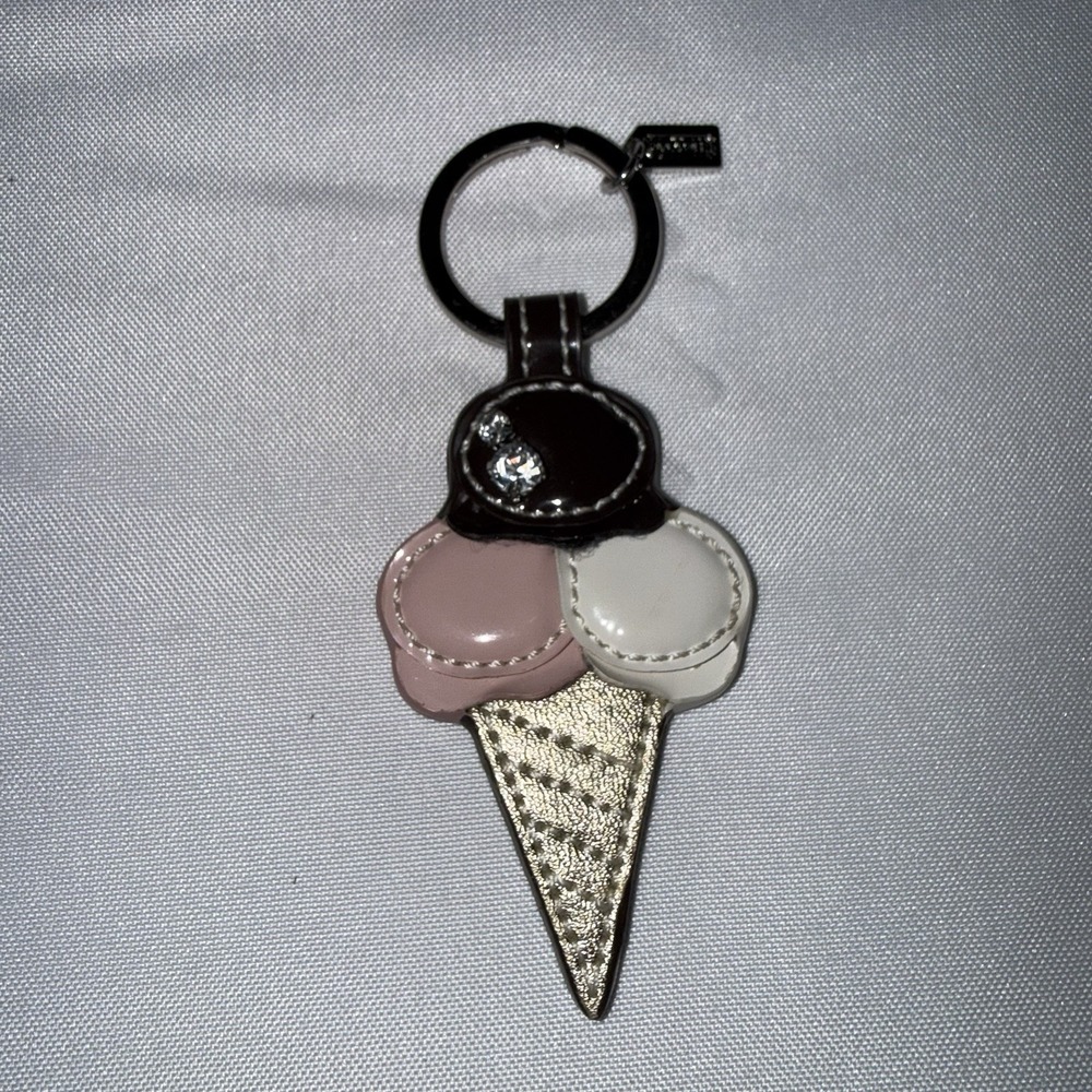 Coach Neapolitan Ice Cream Cone Bag Charm Crystal Stones Purse Keychain
